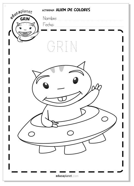 Colorea alien Grin Educaplanet actividades coloring