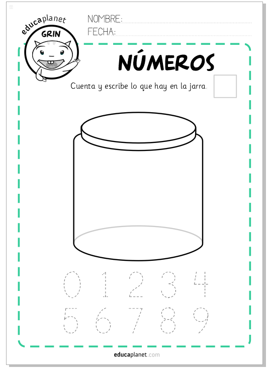 Actividad ficha imprimir números 1-9 Preescolar matemáticas