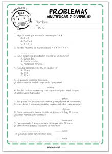 EJercicios y fichas Problemas Multiplicar y Dividir