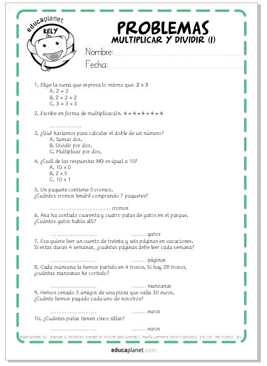 EJercicios y fichas Problemas Multiplicar y Dividir 