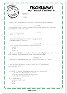 Ficha Problemas para Imprimir Multiplicar y Dividir