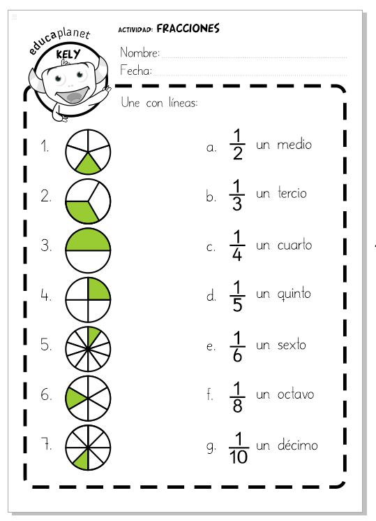 Actividad de Fracciones - Nivel Inicial KS2 / matemáticas Primaria