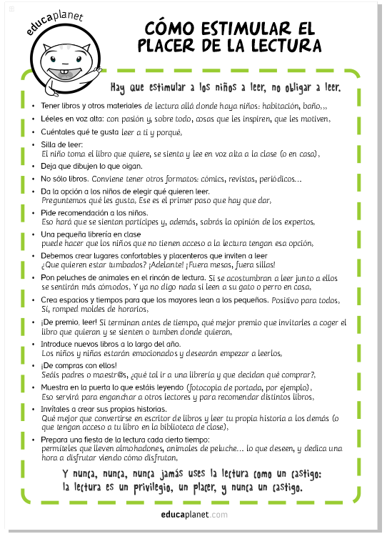 estimular el placer de leer - consejos cartel poster