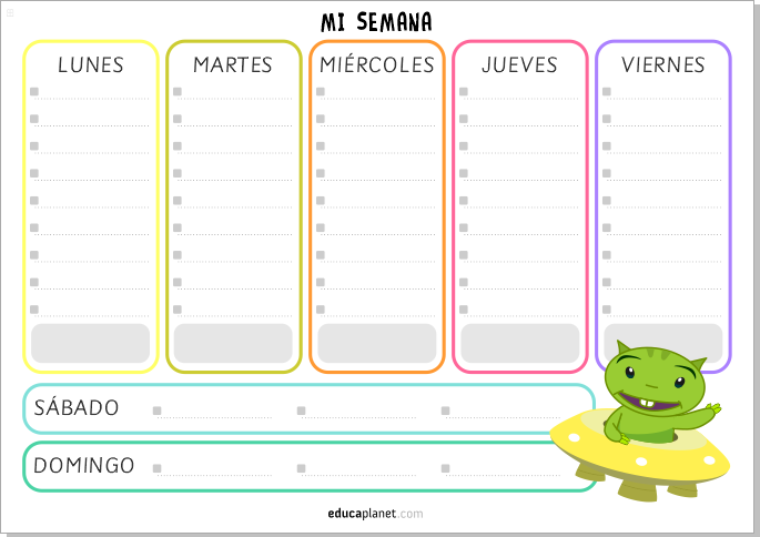 horario semanal lista deberes