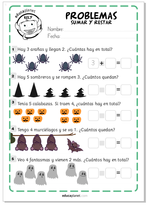 Ejercicios sumar restar, matemáticas fichas GRATIS Infantil y Primaria  EDUCAPLANET APPS