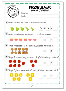 problemas sumas restas preescolar