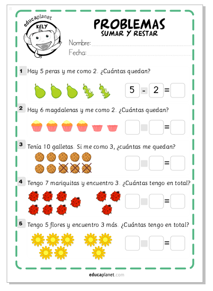 Ejercicios sumar restar, matemáticas fichas GRATIS Infantil y Primaria  EDUCAPLANET APPS