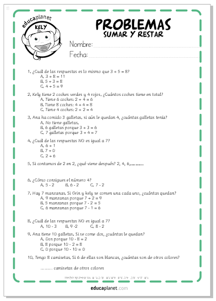 problemas sumas restas primero primaria