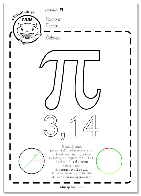 colorea nÃºmero pi matematicas primaria