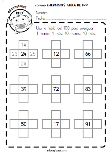 Tabla Del 100 Fichas Gratis Y Ejercicios Numeros Educaplanet Apps