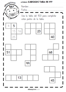 tabla 100 números ejercicios