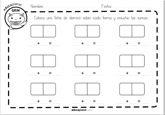 Dominó ficha de sumas gratis matemáticas infantil EDUCAPLANET APPS