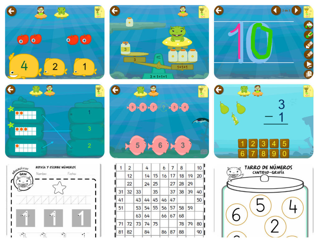 Actividades de números matemáticas preescolar 456 y fichas de papel