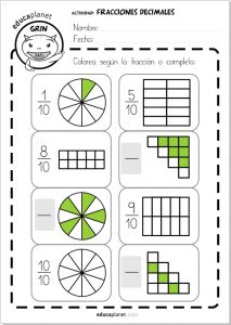 Fracciones decimales ejercicios Primaria