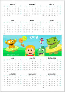 calendario 2018 infantil para imprimir