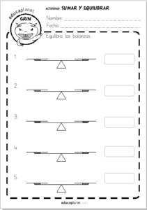 Ficha repaso ejercicios sumar equilibra 
