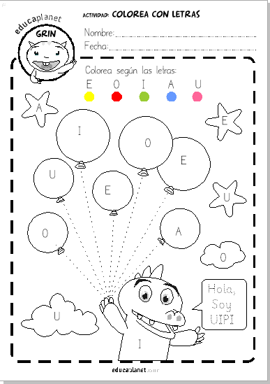 Ficha infantil GRATIS: COLOREA CON NUMEROS O VOCALES EDUCAPLANET APPS