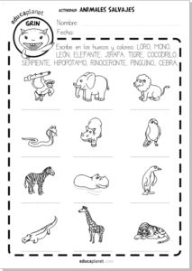 animales salvajes zoo english vocabulario ficha gratis