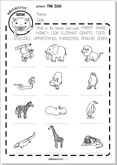 ficha animales salvajes The Zoo voacabulary FREE Worksheet