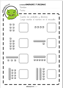 Decenas unidades FICHA matemáticas infantil