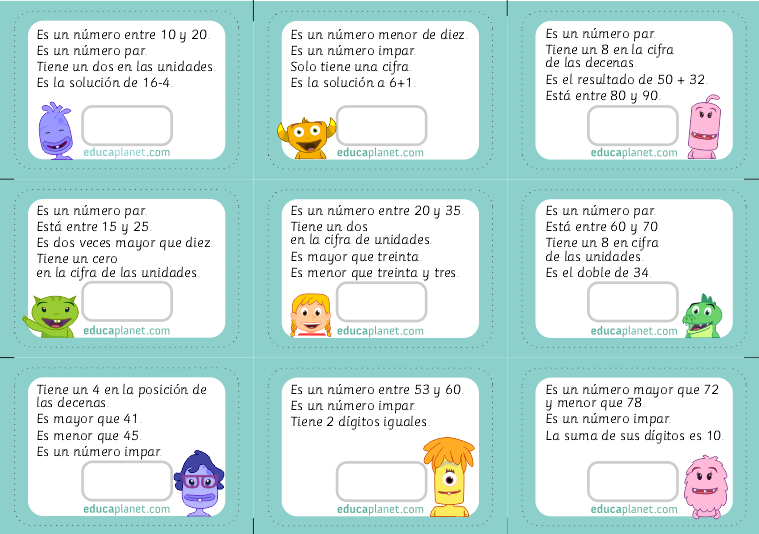 números misteriosos ficha imprimible matemáticas EDUCAPLANET APPS