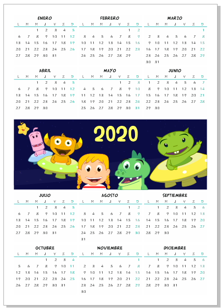 calendario 2020 infantil gratis