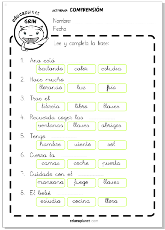 comprensión lectora frases cortas - EDUCAPLANET APPS EDUCAPLANET APPS