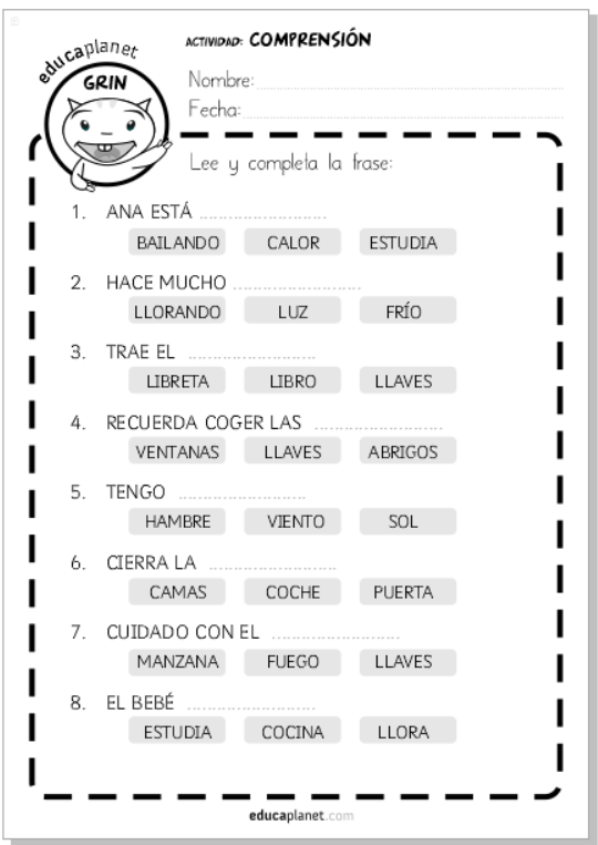 comprensión lectora frases cortas - EDUCAPLANET APPS EDUCAPLANET APPS