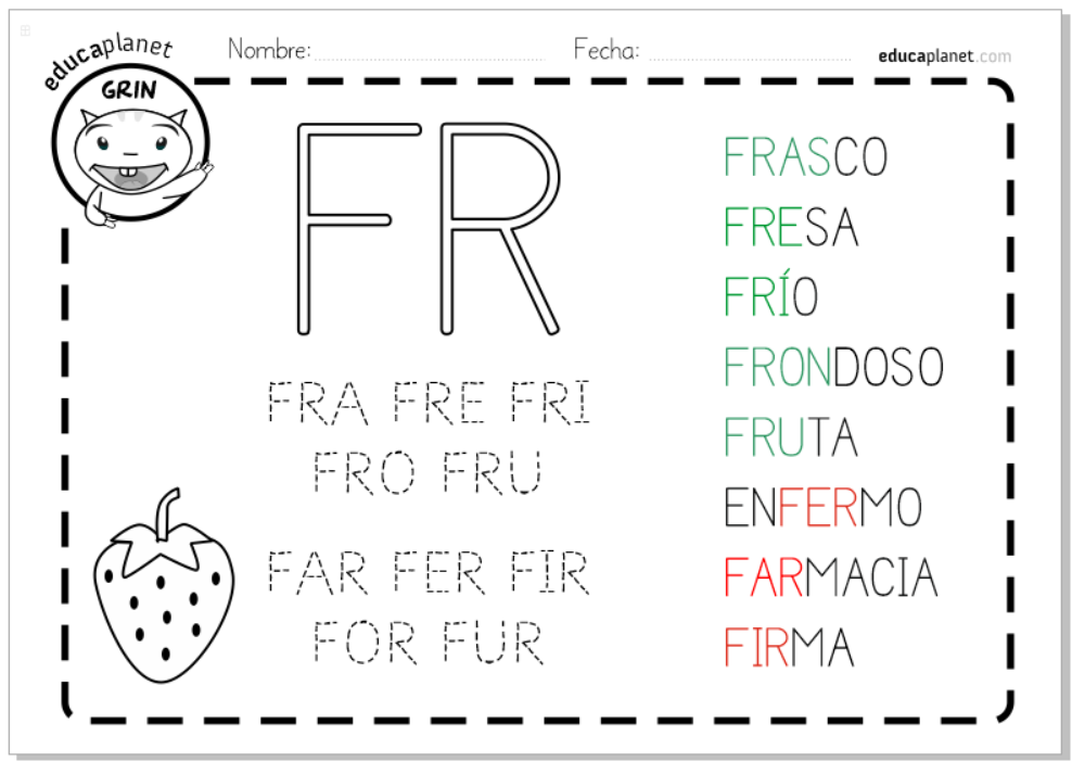 Fichas sílabas trabadas R - FRA FRE FRI FRO FRU 