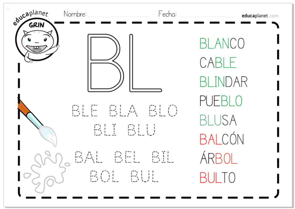 Sílabas trabadas L palabras con BLA BLE BLI BLO BLU 