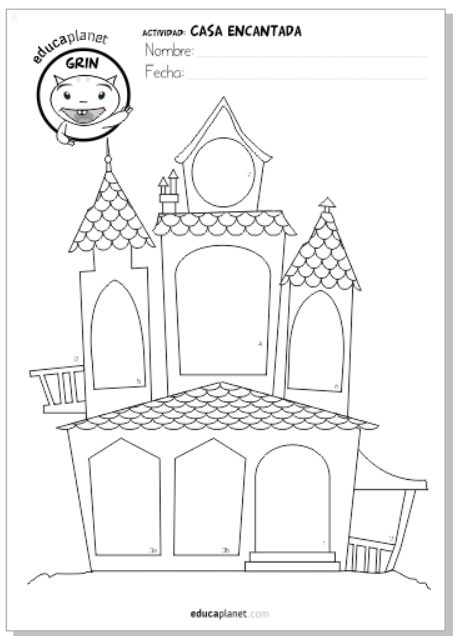 Ficha gratis educaplanet casa Halloween comprensión lectora y creatividad infantil 