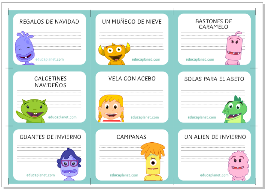 Reto tarjetas Navidad vocabulario