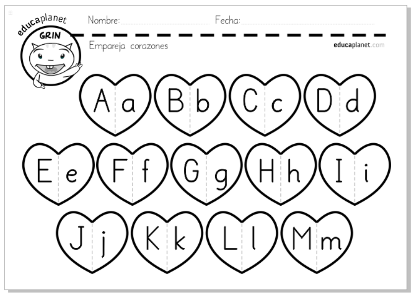 abecedario corazones educaplanet