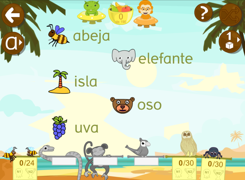 Juegos educativos de sonido inicial para relacionar palabra e imagen 