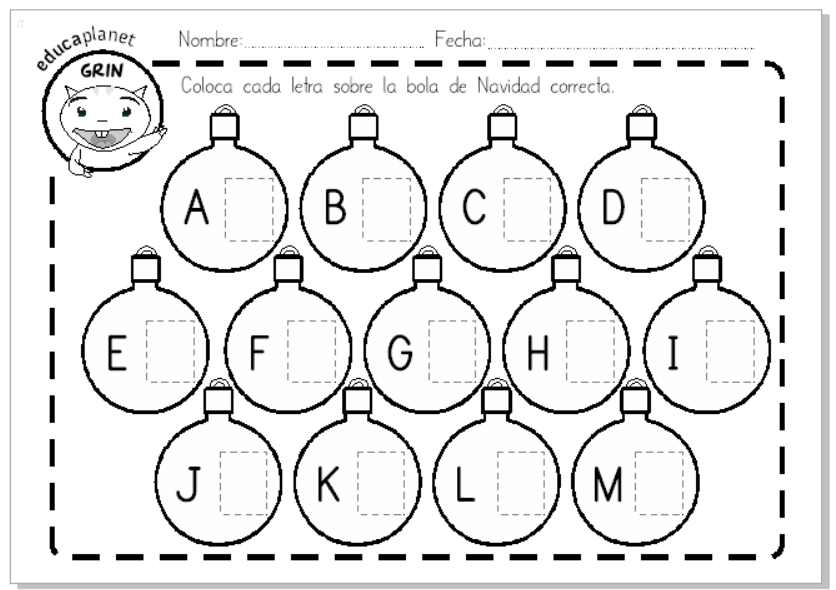 empareja letras bolas navidad abecedario