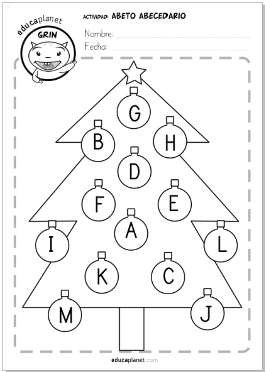 Abeto Navidad empareja letras actividades infantiles abecedario