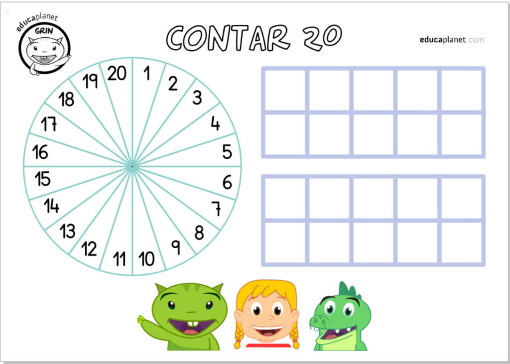 Gira y cuenta del 1 al 20 ejercicios conteo números matemáticas manipulativa 