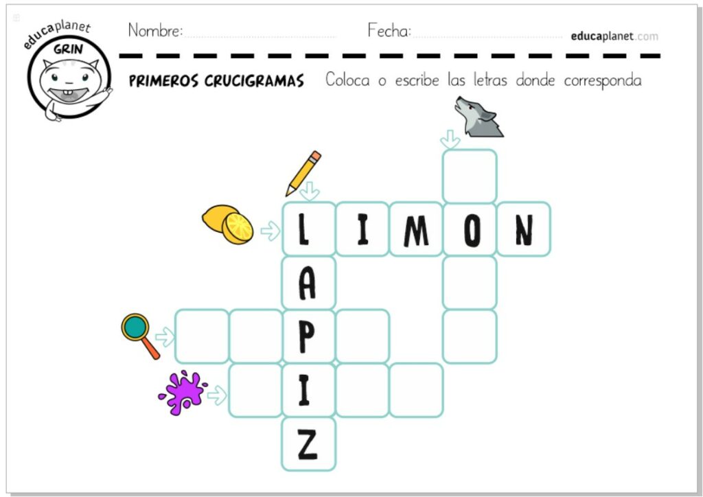 Mis primeros crucigramas infantil gratis aprender a leer 