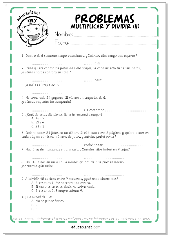 Problemas de multiplicaciones y dividisiones - ejercicios niños 2 de